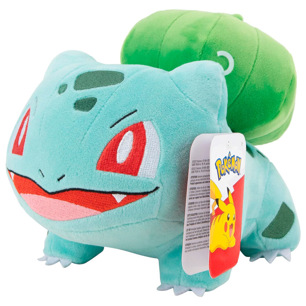 Peluche Pokémon Bulbasaur 20cm - Vista lateral con etiqueta