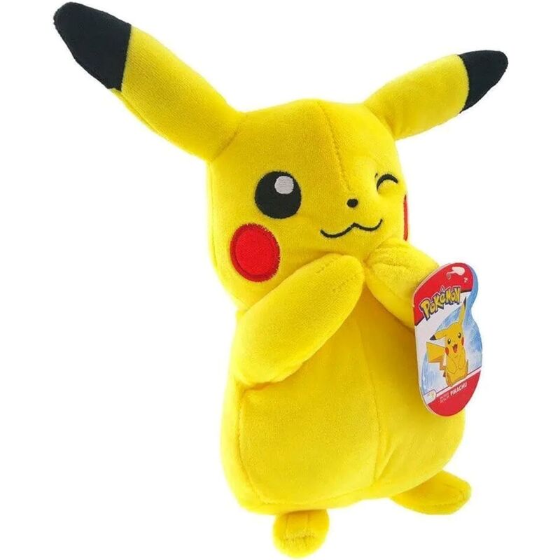 Peluche Pokémon Pikachu 20cm - Vista lateral derecha con etiqueta